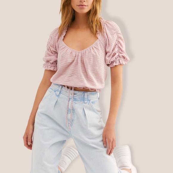 Free People Tops - Free People Pink Heather Short Sleeve Peasant Style Top Size medium